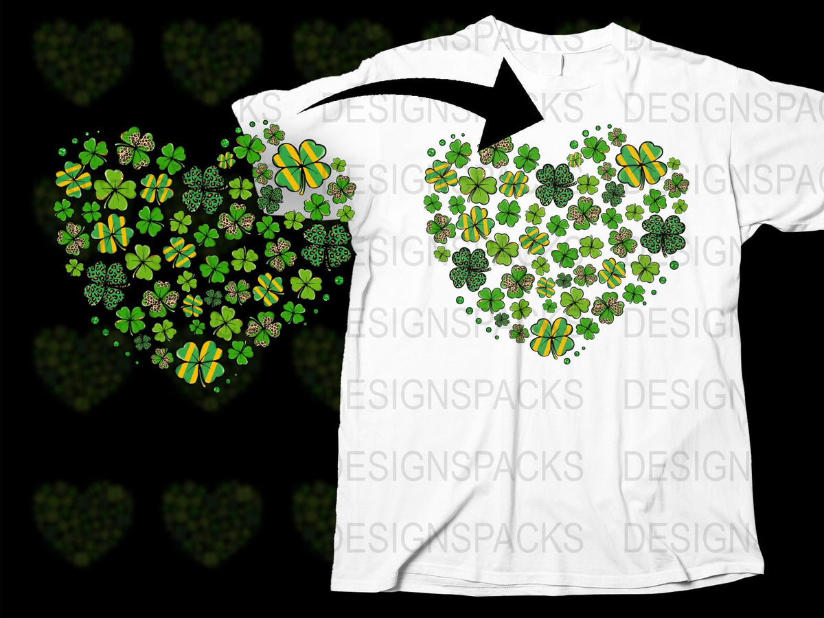 St. Patrick's Day Clover Hearts T-Shirt, White Graphic Tee, Irish Shamrock Print, Unisex Adult Clothing