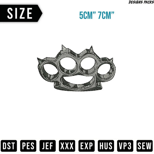 Brass knuckles embroidery design, 5cm x 7cm, available in DST, PES, JEF, XXX, EXP, HUS, VP3, SEW.