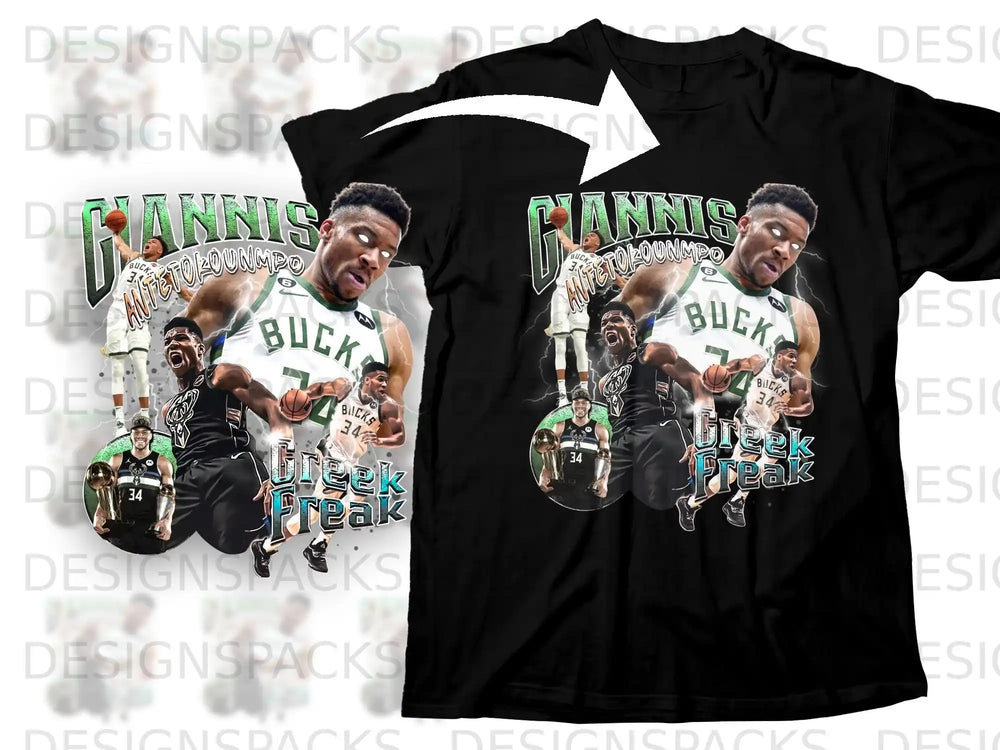 Milwaukee Bucks Giannis Antetokounmpo "Greek Freak" t-shirt design.