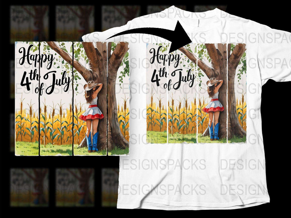 Happy 4th of July T-Shirt, Patriotic Fox Graphic, Cornfield Background, Summer Tee, Unisex Clothing