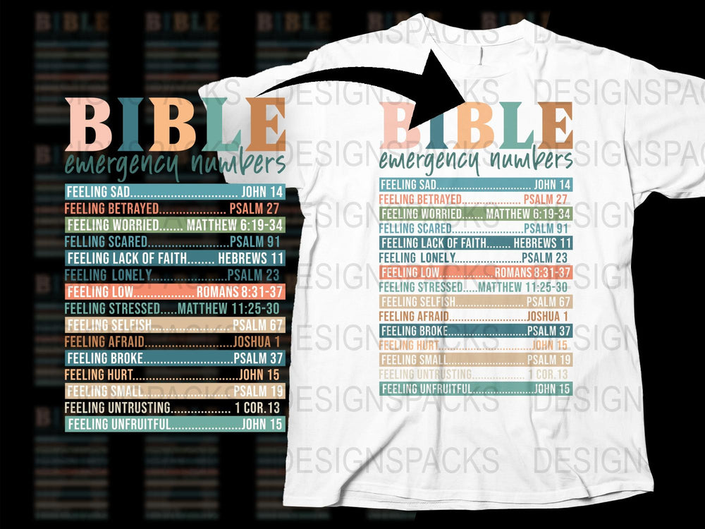 Christian T-Shirt Emergency Bible Verses Inspirational Scripture Quotes Apparel