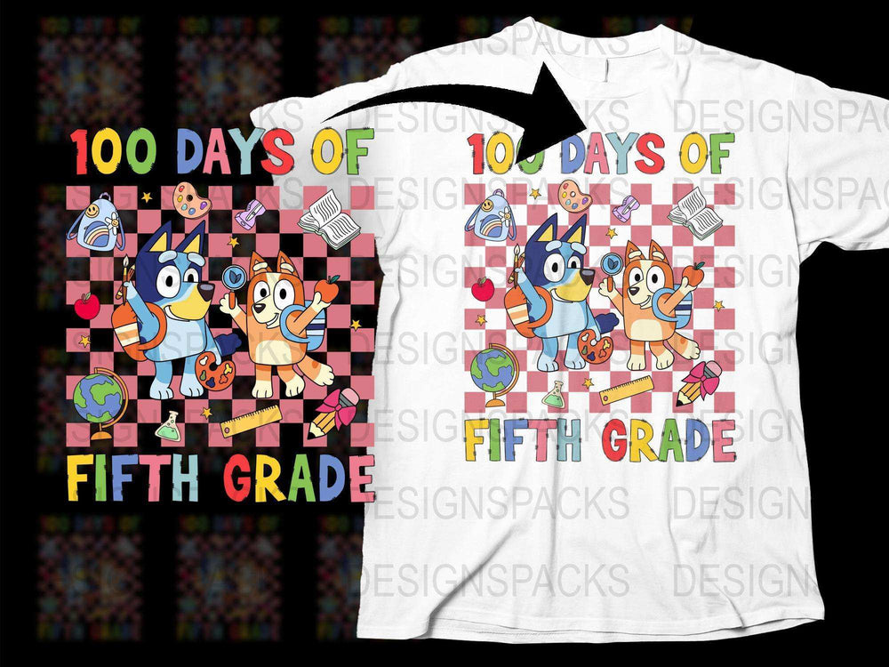 100 Days of School Fifth Grade T-Shirt, Colorful Kids' Celebration Tee, Fun School Event Shirt for Children