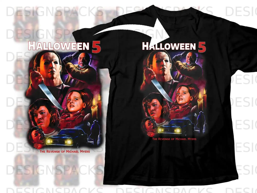 Halloween 5 t-shirt graphic with Michael Myers and screaming victims.