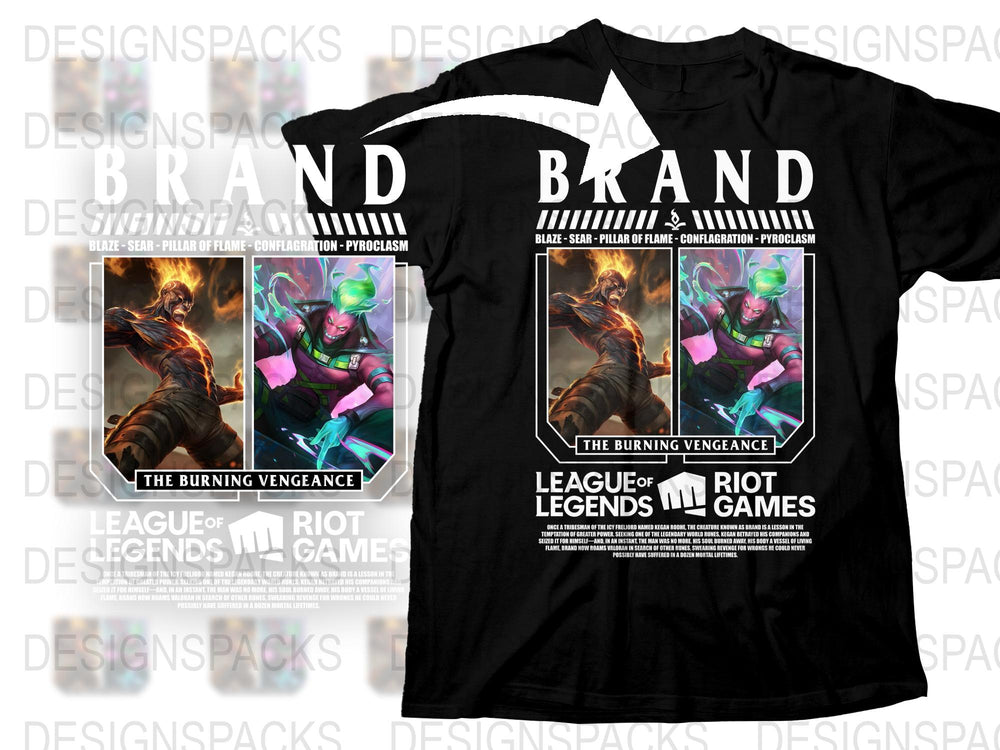 League of Legends Brand T-Shirt, The Burning Vengeance Graphic Tee, Gamer Apparel, Riot Games Merchandise