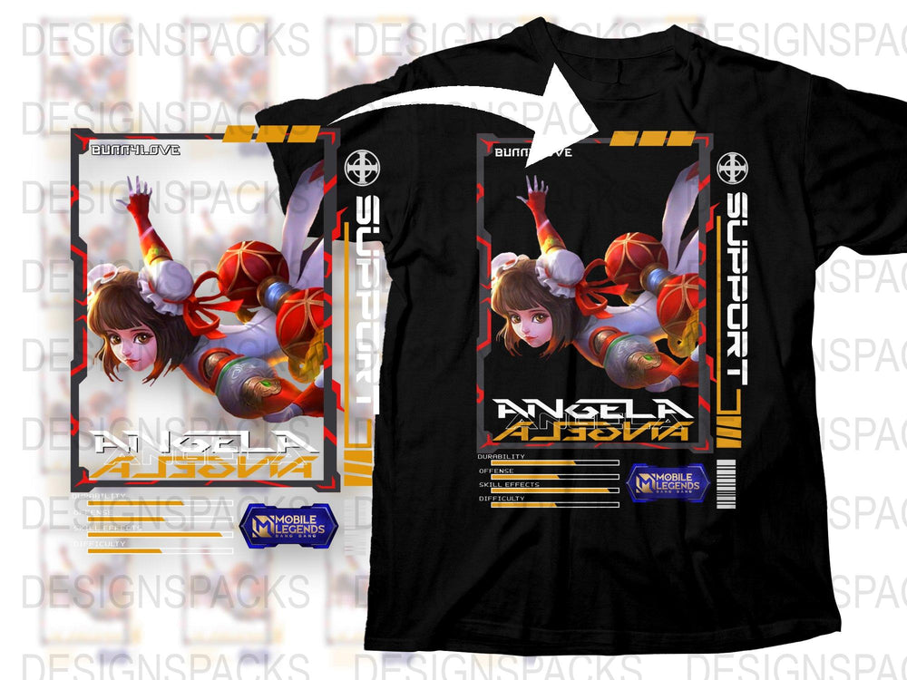 Angela AOV Arena of Valor Inspired Graphic T-Shirt, Esports Gaming Merch, Anime Style Design, Unisex Black Tee