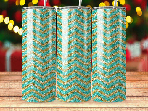 Teal Gold Glitter Chevron Pattern Tumbler product type