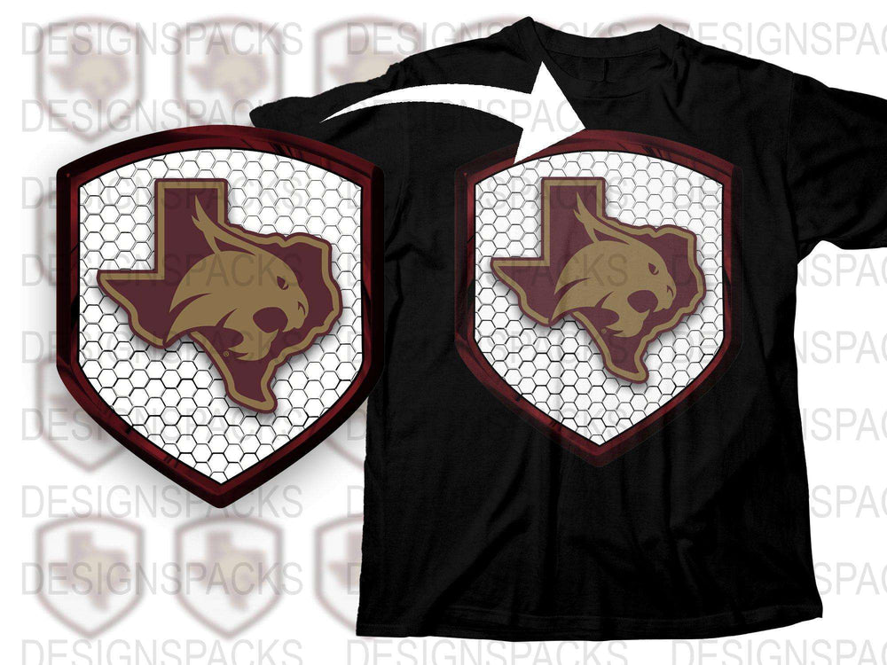 Texas State Emblem Graphic T-Shirt, Stylish Maroon and White Tee, Unique Honeycomb Pattern Design