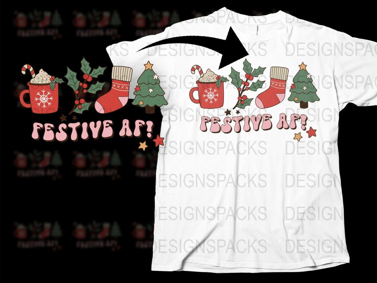Festive AF Christmas T-Shirt, Holiday Graphic Tee, Funny Xmas Party Outfit, Gift for Friends