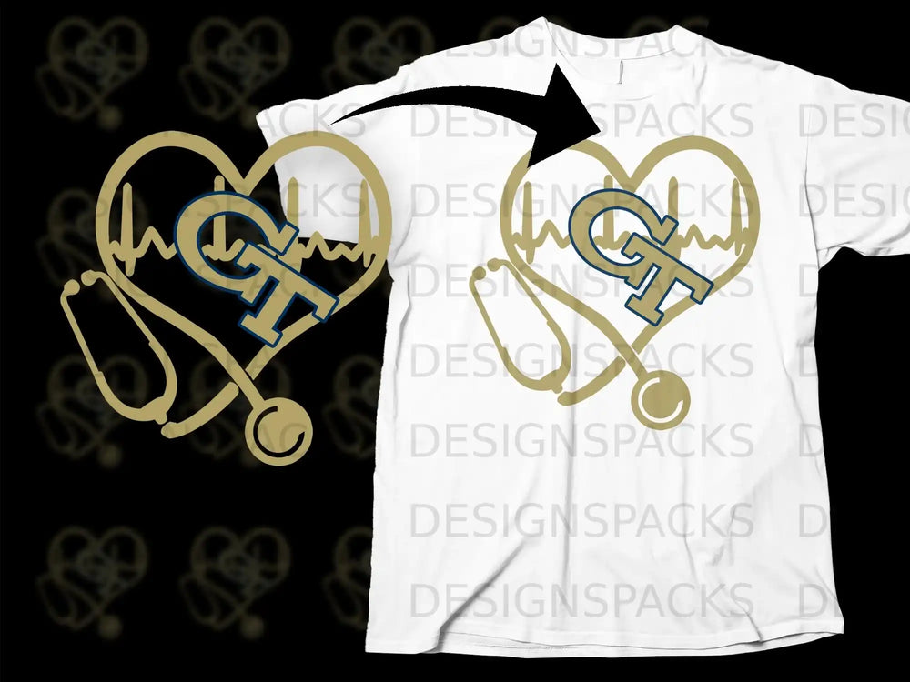 GT Heartbeat Stethoscope Graphic T-Shirt Design