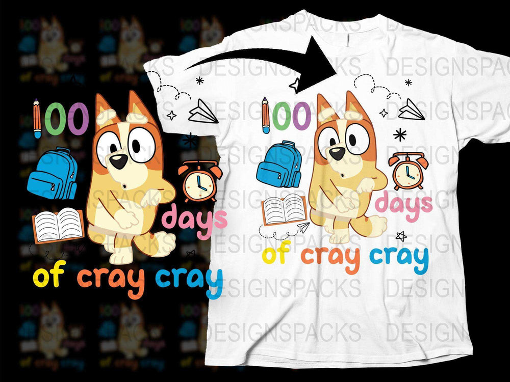Colorful Kids T-Shirt Cute Fox School Theme 100 Days of Cray Design Graphic Tee