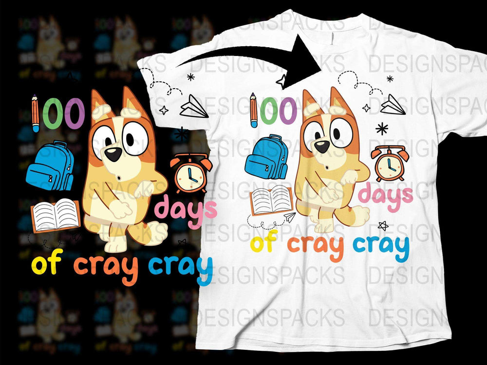 Colorful Kids T-Shirt Cute Fox School Theme 100 Days of Cray Design Graphic Tee