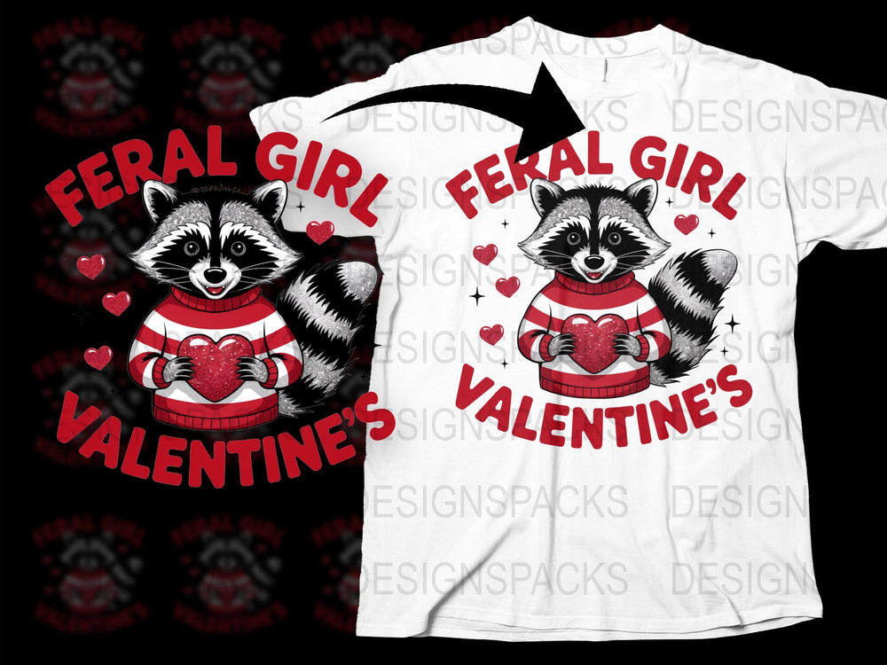 Feral Girl Valentine's Day T-Shirt, Cute Raccoon Heart Graphic Tee, Romantic Casual Wear for Her