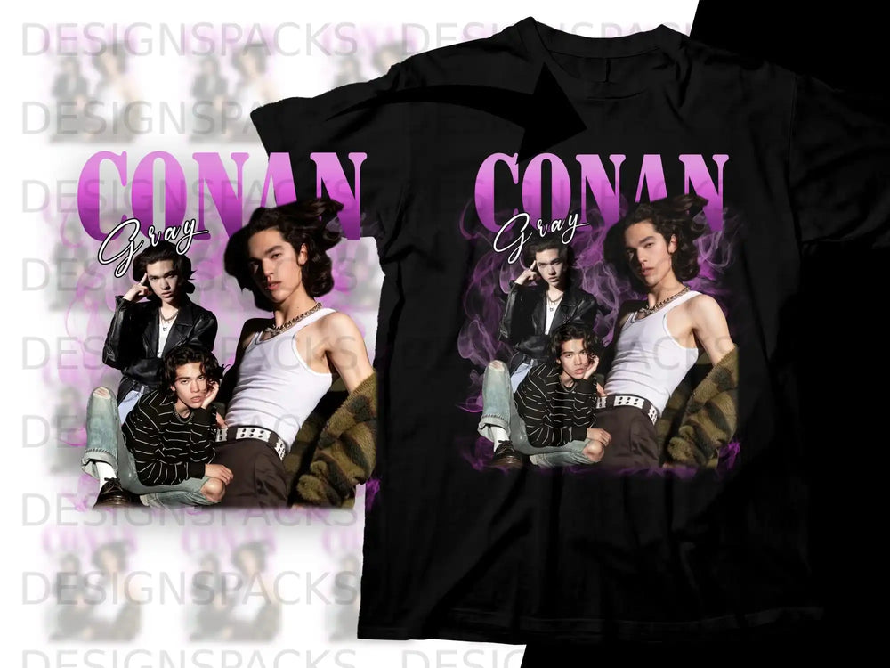 Conan Gray t-shirt with artist's portrait and name.