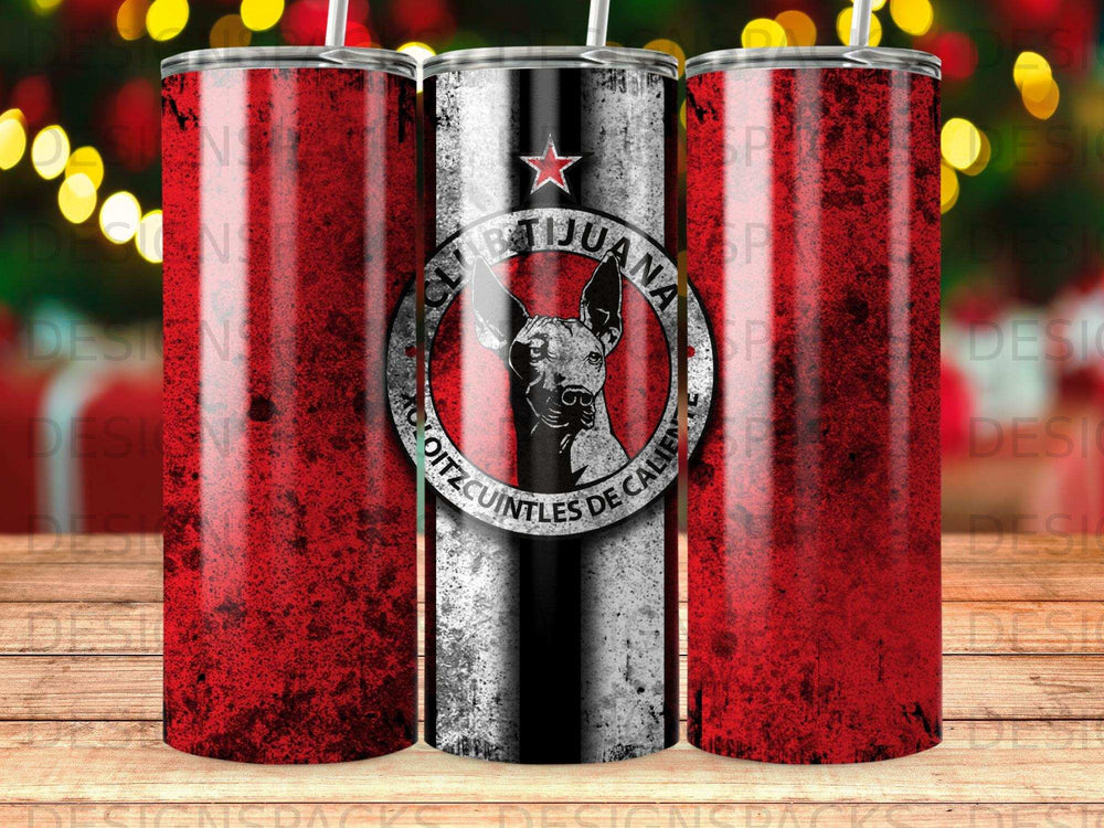 Club Tijuana logo on a distressed red and black textured tumbler.
