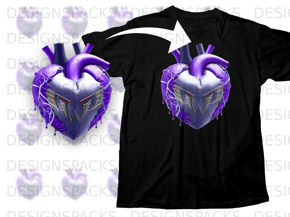Vibrant Purple Heart Designed T-Shirt with Unique Graphics