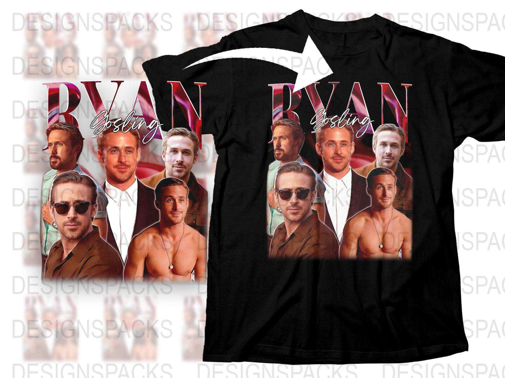 Ryan Gosling Photo Collage T-Shirt, Celebrity Inspired Graphic Tee, Fashionable Men's Women's Casual Top