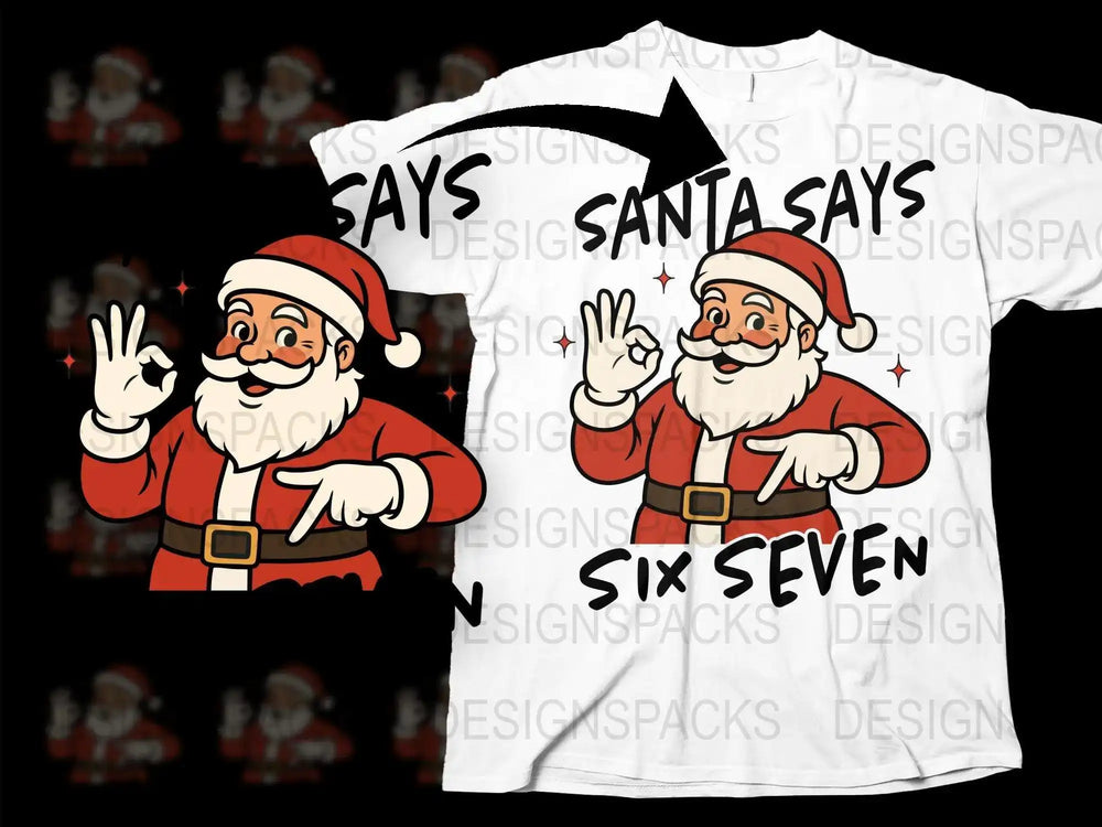 Santa Says Six Seven Cartoon T-Shirt, Christmas Humor Tee, Funny Holiday Shirt, Festive Santa Claus Apparel