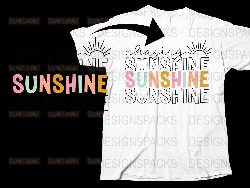 Women's Chasing Sunshine Graphic Tee, Summer Cotton T-Shirt, Casual Short Sleeve Top, Trendy Typography Design