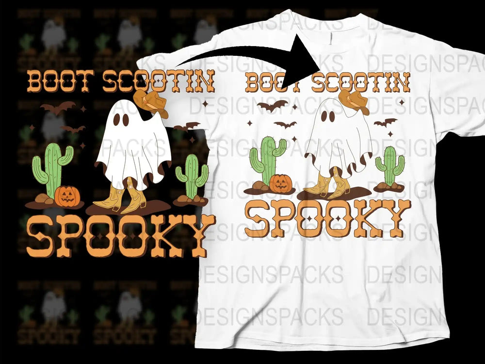 Boot Scootin' Spooky Ghost and Cactus Halloween T-Shirt, Western Theme Party Wear