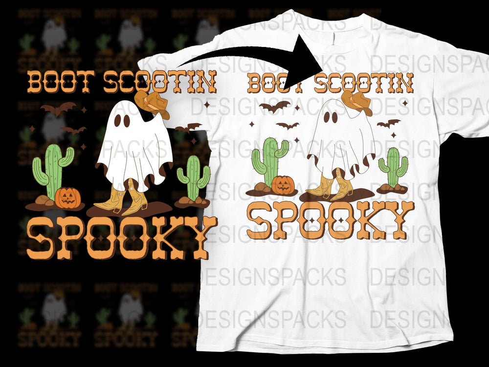 Boot Scootin' Spooky Ghost and Cactus Halloween T-Shirt, Western Theme Party Wear