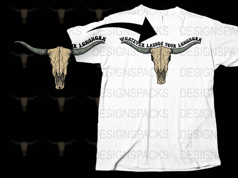 Longhorn Graphic T-Shirt, White Cotton Tee, Unique Western Style, Whatever Lassos Your Longhorn Design, Casual Fashion