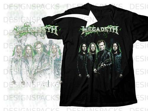 Black t-shirt with Megadeth logo and band members graphic.