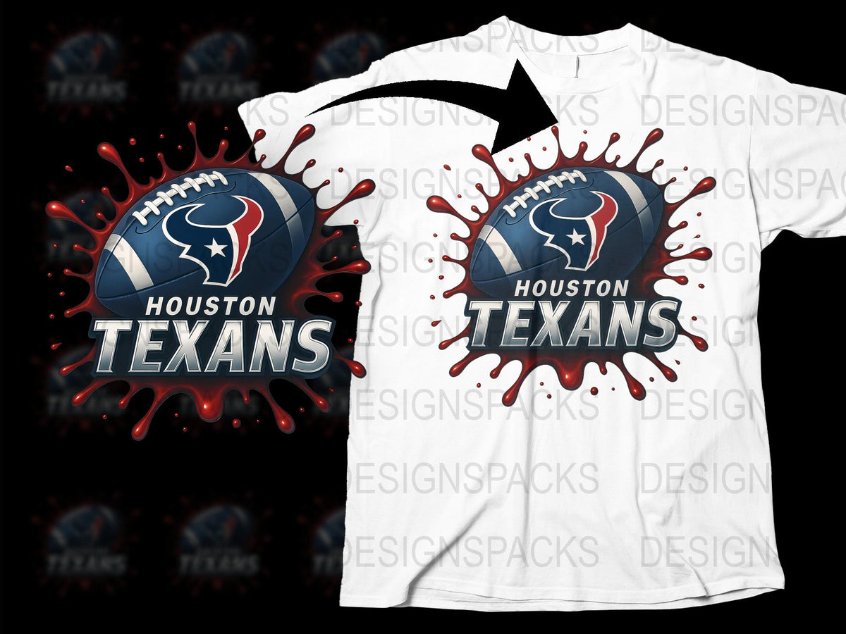 Houston Texans T-Shirt, Splatter Design, NFL Team Apparel, Unisex White Tee, Football Fan Gear, Graphic Sports Shirt