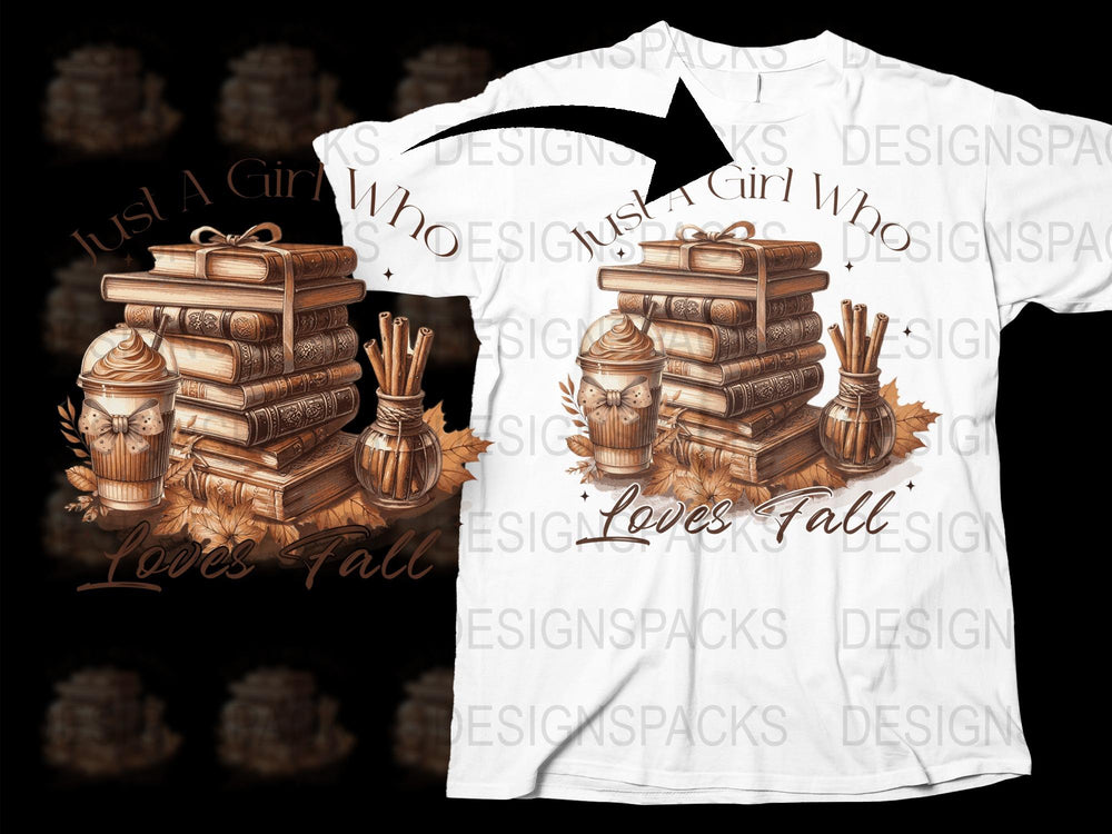 Autumn Lover T-Shirt, Just A Girl Who Loves Fall, Stack of Books Graphic Tee, Pumpkin Design Shirt
