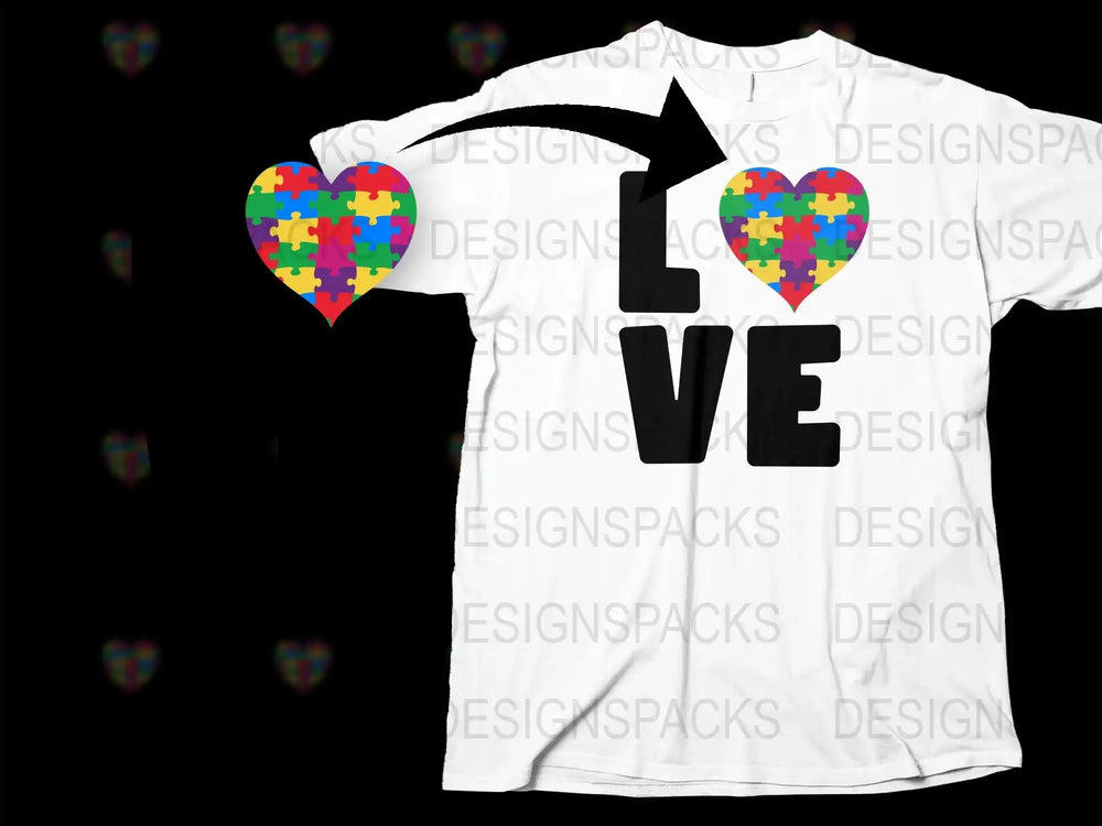 Autism Awareness Love T-Shirt, Colorful Puzzle Heart Design, Unisex Graphic Tee