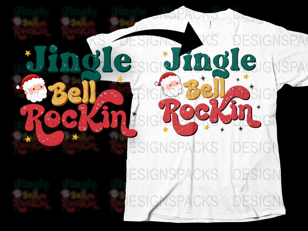 Jingle Bell Rockin' Christmas T-Shirt, Festive Holiday Graphic Tee, Santa Hat Design, Unisex and Kids Sizes Available