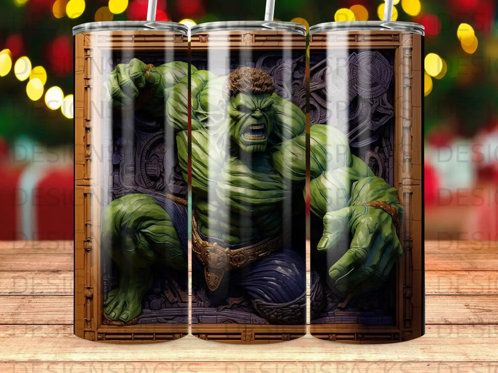 The Hulk crouches, gripping his head, against a carved wooden background.