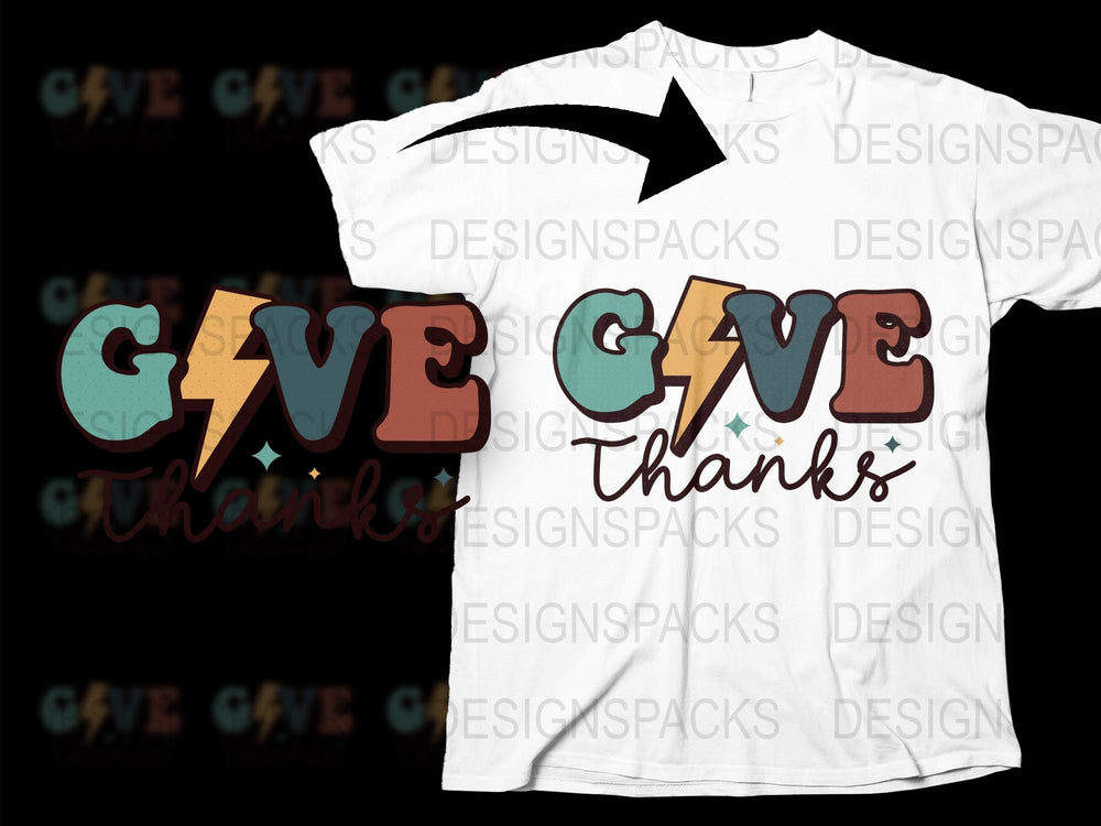 Give Thanks T-Shirt, Colorful Thanksgiving Tee, Fall Autumn Fashion, Casual Graphic Shirt