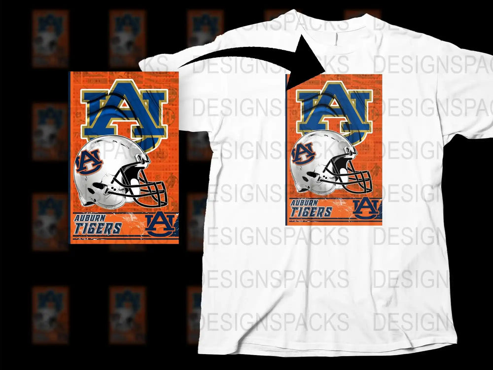 Auburn Tigers T-Shirt, College Football Helmet Graphic Tee, Sports Fan Apparel, Crew Neck White Shirt