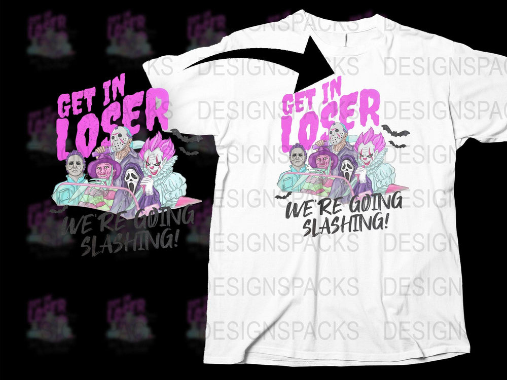 Get In Loser We're Going Slashing Horror T-Shirt, Funny Halloween Graphic Tee, Unique Horror Movie Fans Gift Idea
