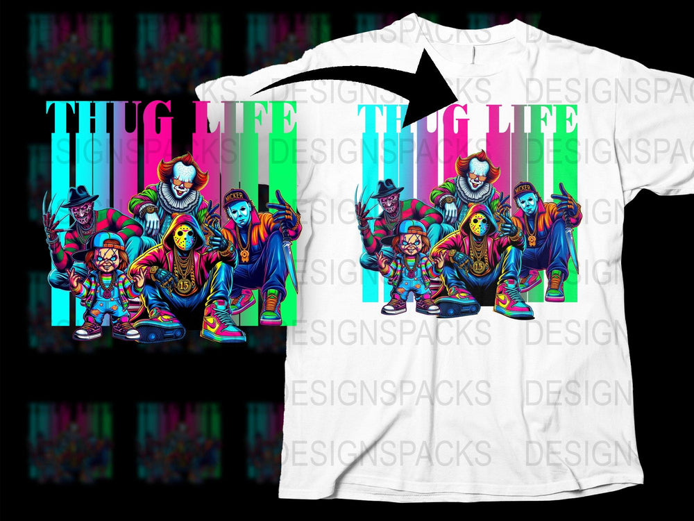 Thug Life Colorful Clown Urban Street Art T-Shirt, Unique Hip Hop Style Tee, Vibrant Graphic Design Shirt