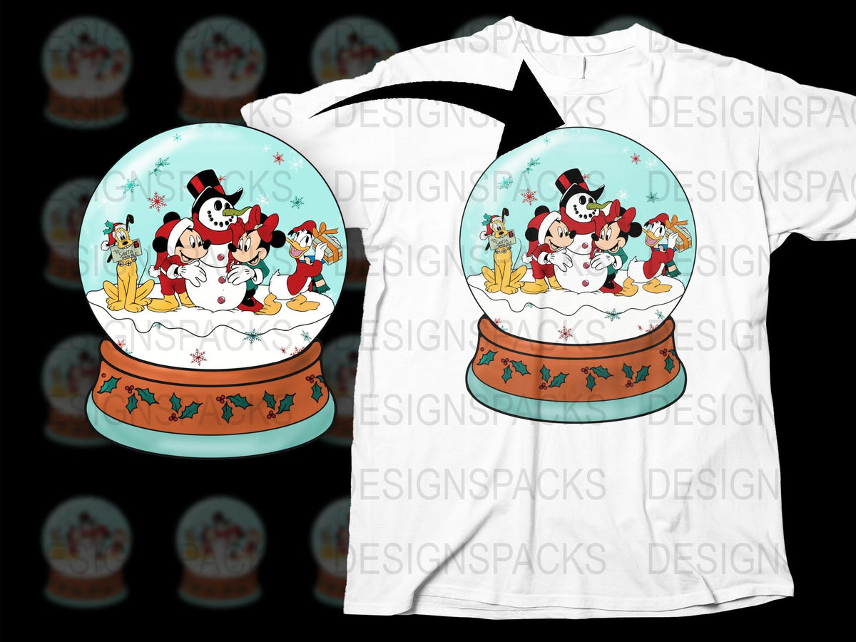 Disney Mickey Mouse Christmas Snow Globe T-Shirt, Festive Holiday Graphic Tee, Family Matching Shirts