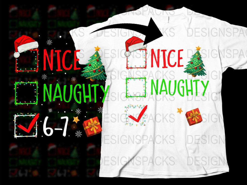 Funny Christmas T-Shirt Nice Naughty List Santa Hat Holiday Gift Unisex Tee