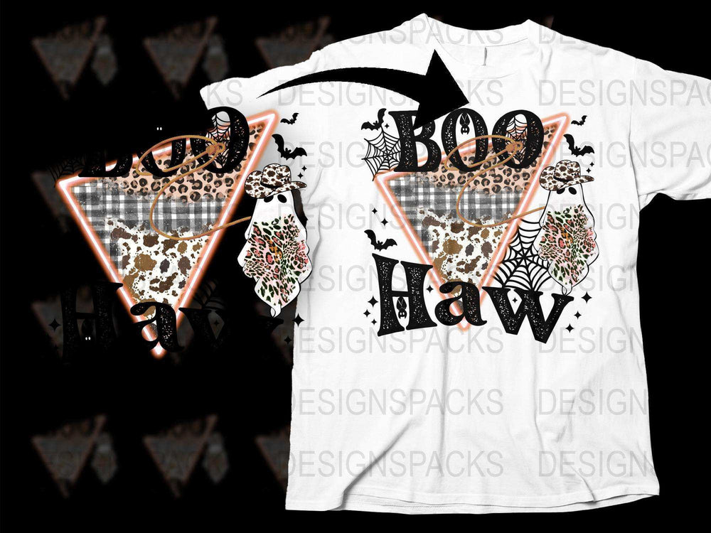 Halloween Western T-Shirt, Boo Y'all Graphic Tee, Floral Cow Skull Print, Light Up Design Casual Shirt