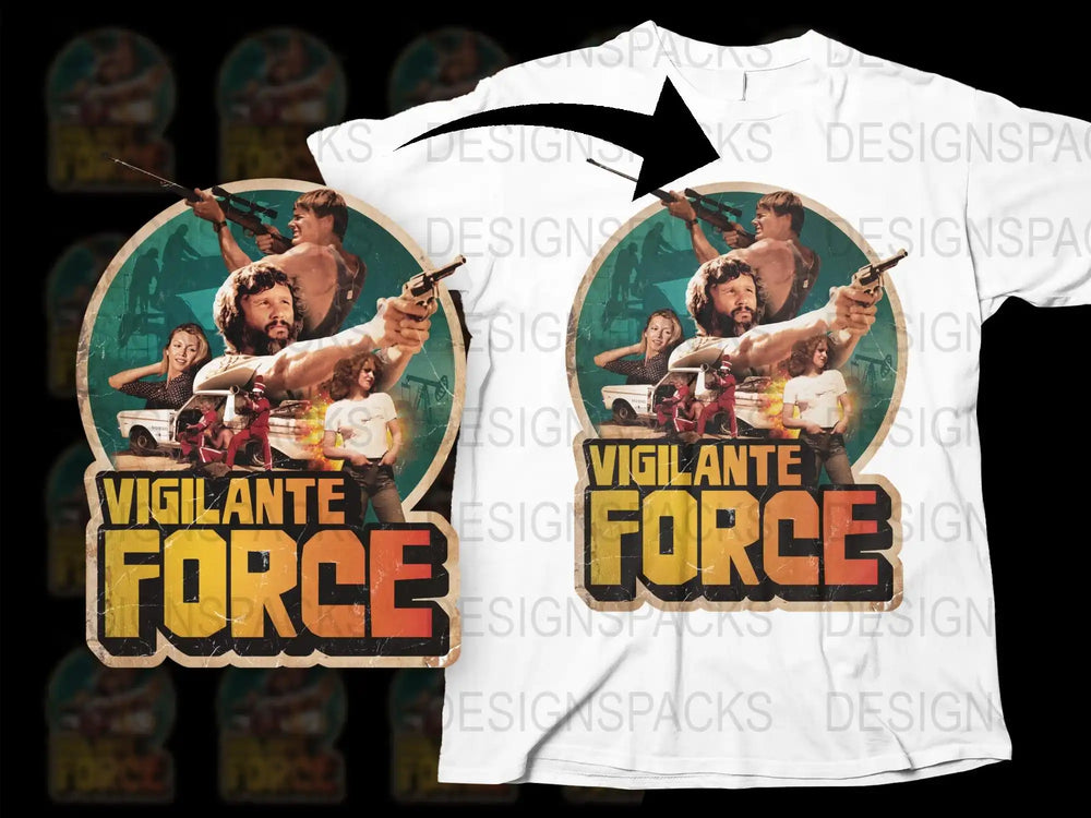 Vintage Vigilante Force Movie T-Shirt, Classic 70s Action Film Design, Retro Graphic Tee, Collectible Cinema Apparel