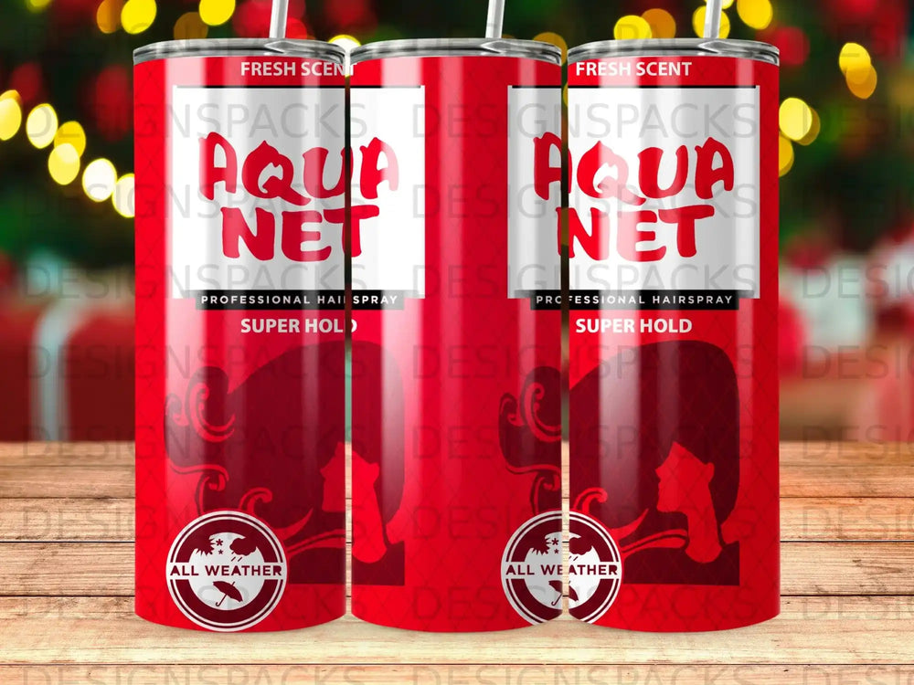 Aqua Net professional hairspray cans, "Super Hold" and "All Weather" visible.