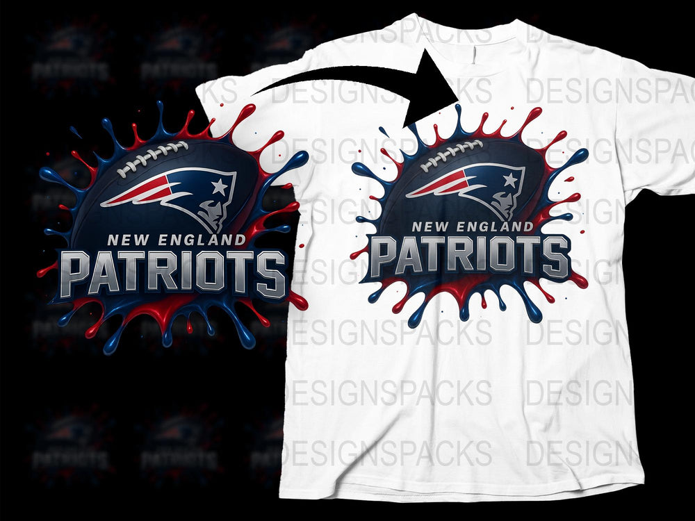 New England Football Team Graphic T-Shirt, Sports Fan Apparel, Patriotic Red, White and Blue Design