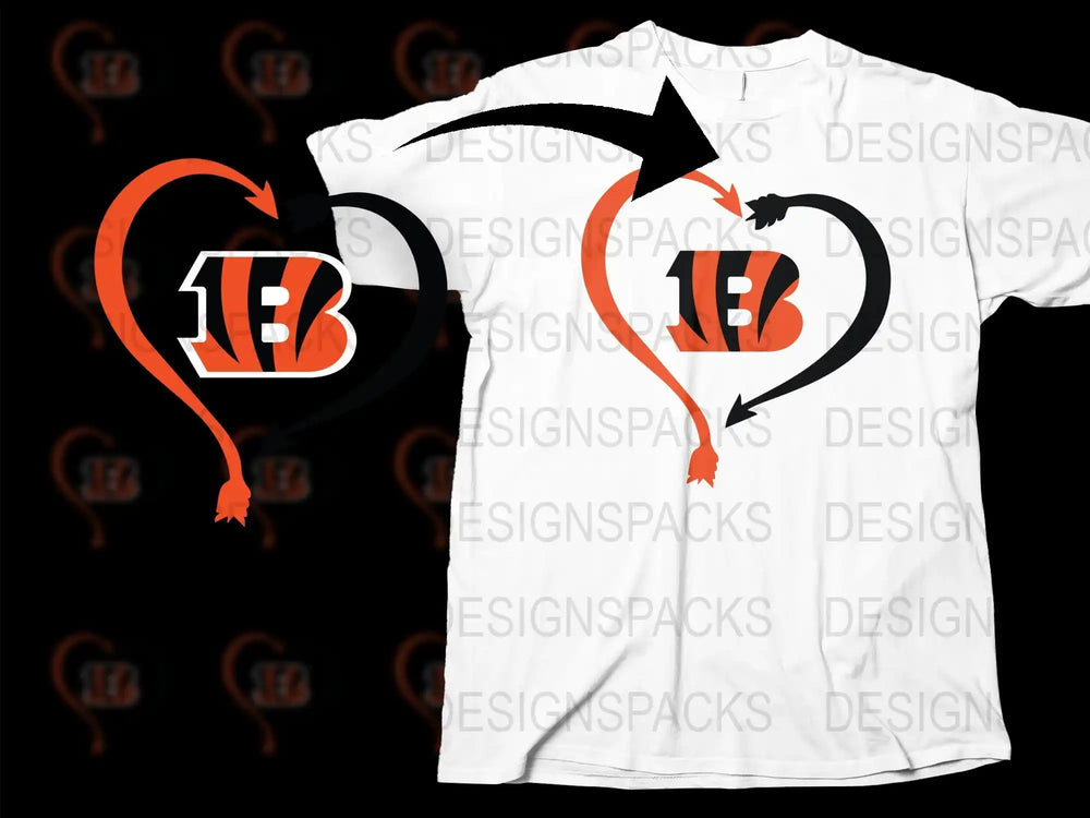 Cincinnati Bengals Themed T-Shirt, Heart Arrow Design, NFL Football Fan Apparel, Unique Sports Gift Idea