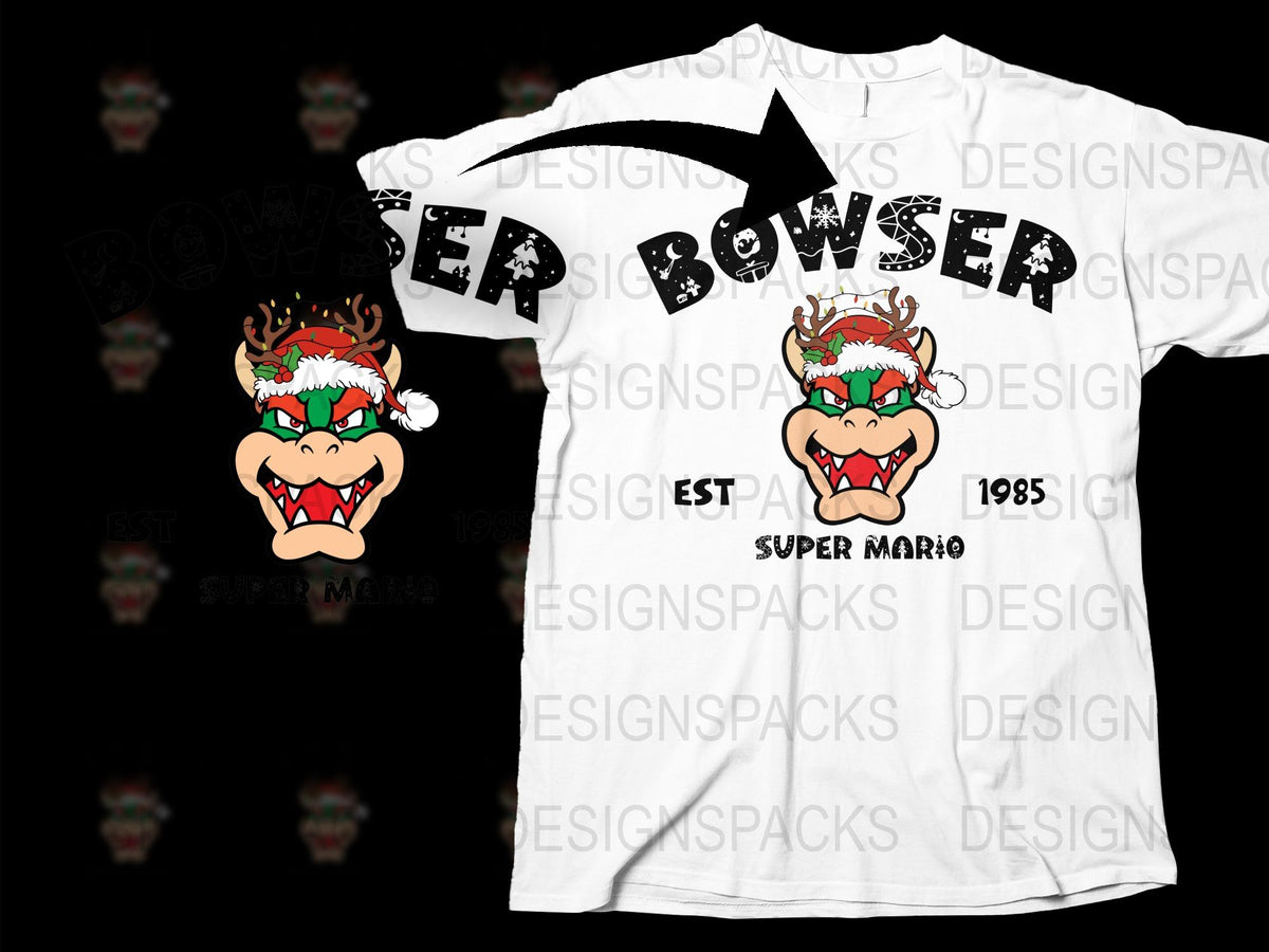 Bowser Graphic T-Shirt, Super Mario Inspired Fan Art, Vintage Style, Casual Gaming Apparel, Unisex White Tee, 1985 Retro Design