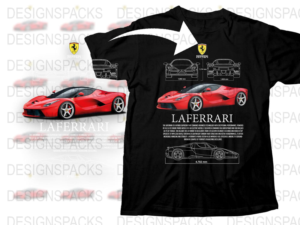 Ferrari LaFerrari T-Shirt, Red Car Blueprint, Automotive Enthusiast Gift, Racing Tee, Sports Car Design, Collector's Item, Cotton Top