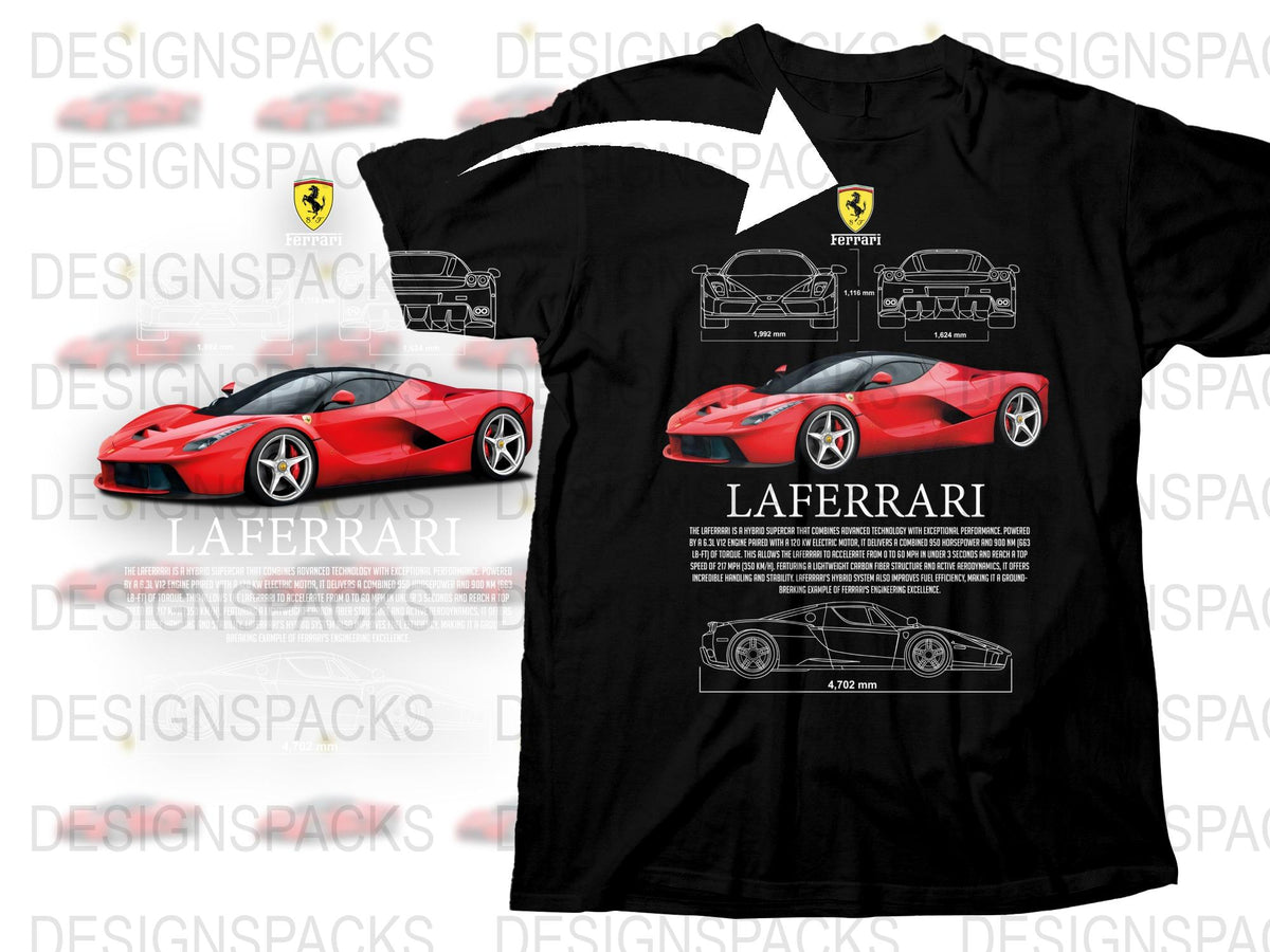 Ferrari LaFerrari T-Shirt, Red Car Blueprint, Automotive Enthusiast Gift, Racing Tee, Sports Car Design, Collector's Item, Cotton Top