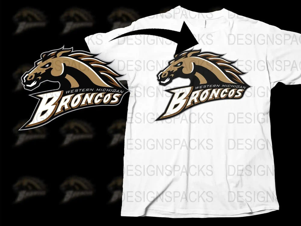 Western Michigan Broncos T-Shirt, College Sports Logo, Graphic Tee, Black and White, Unisex Fashion