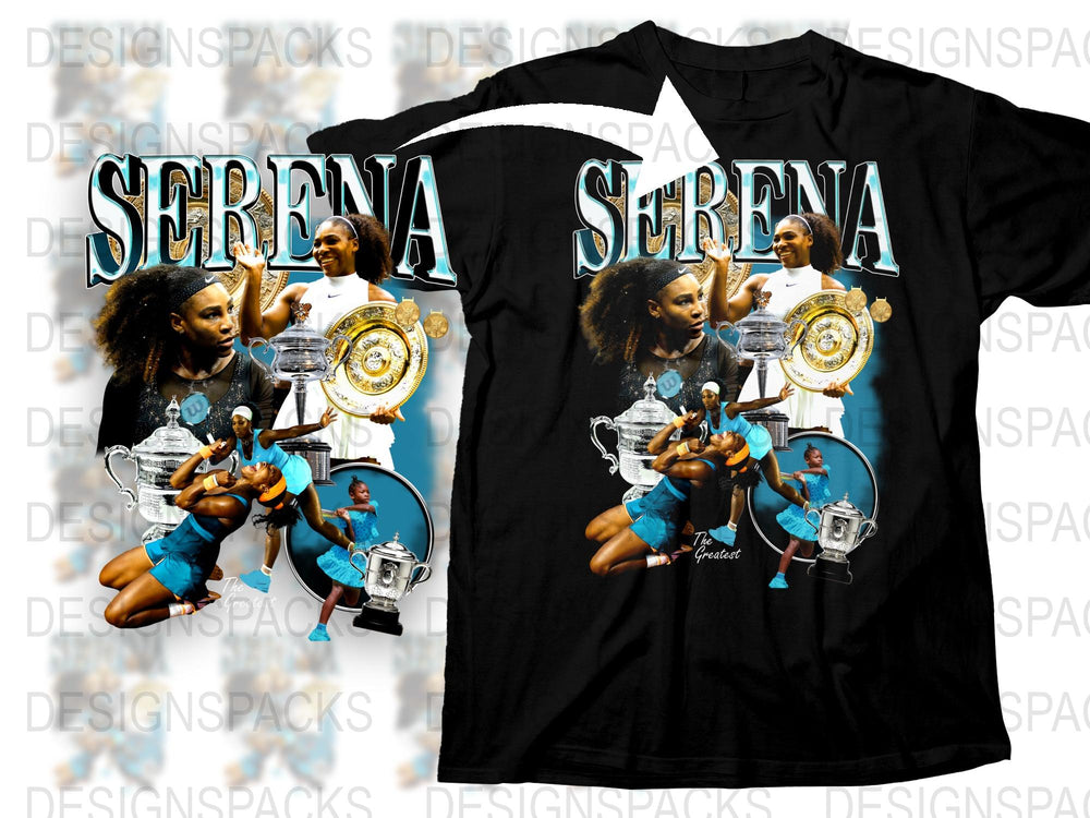 Serena Williams Tennis Champion Graphic T-Shirt, Vintage Sports Tee, Unisex Black Shirt with Trophy Design