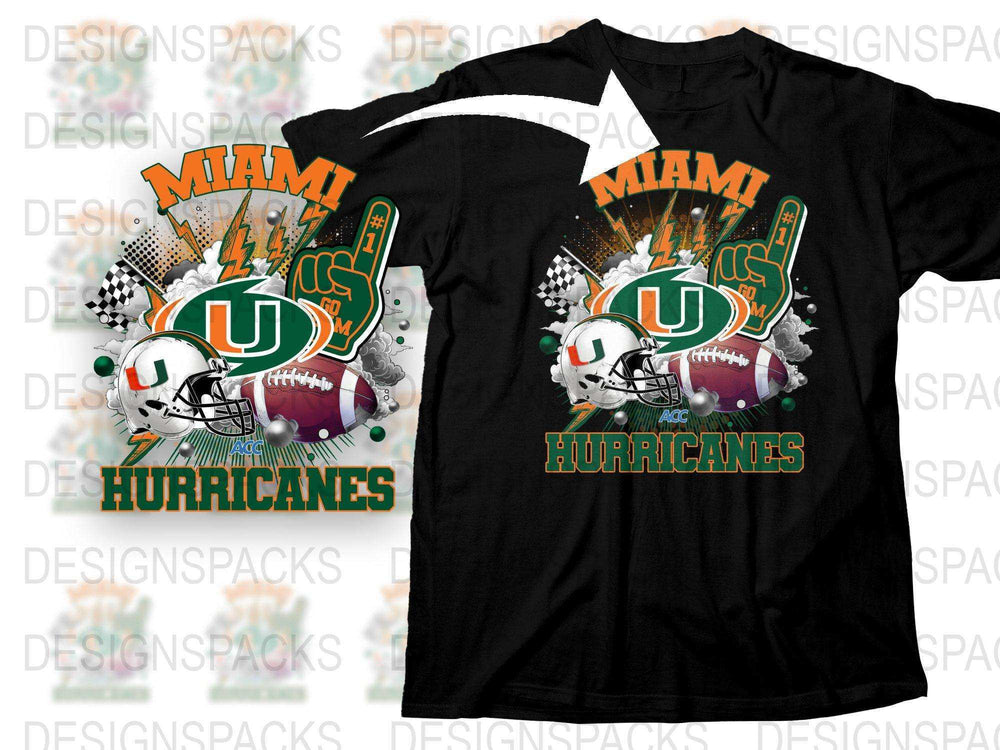 Miami Hurricanes T-Shirt, College Football Graphic Tee, Sports Fan Apparel, Black Shirt with Team Logo Design