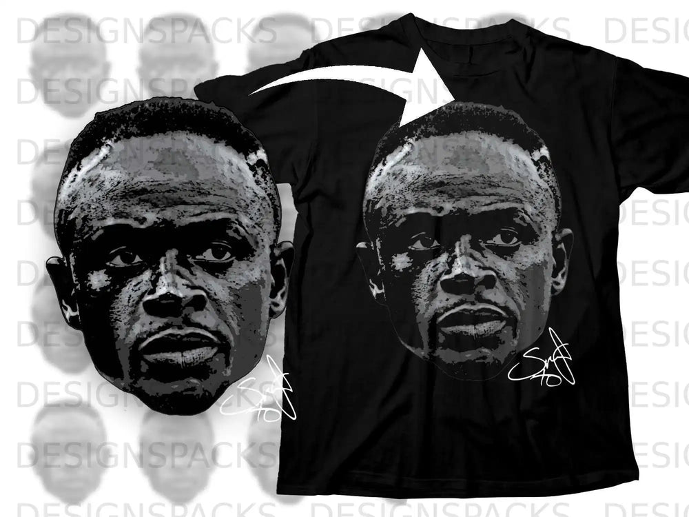 Black T-Shirt with Iconic Face Design Graphic Print