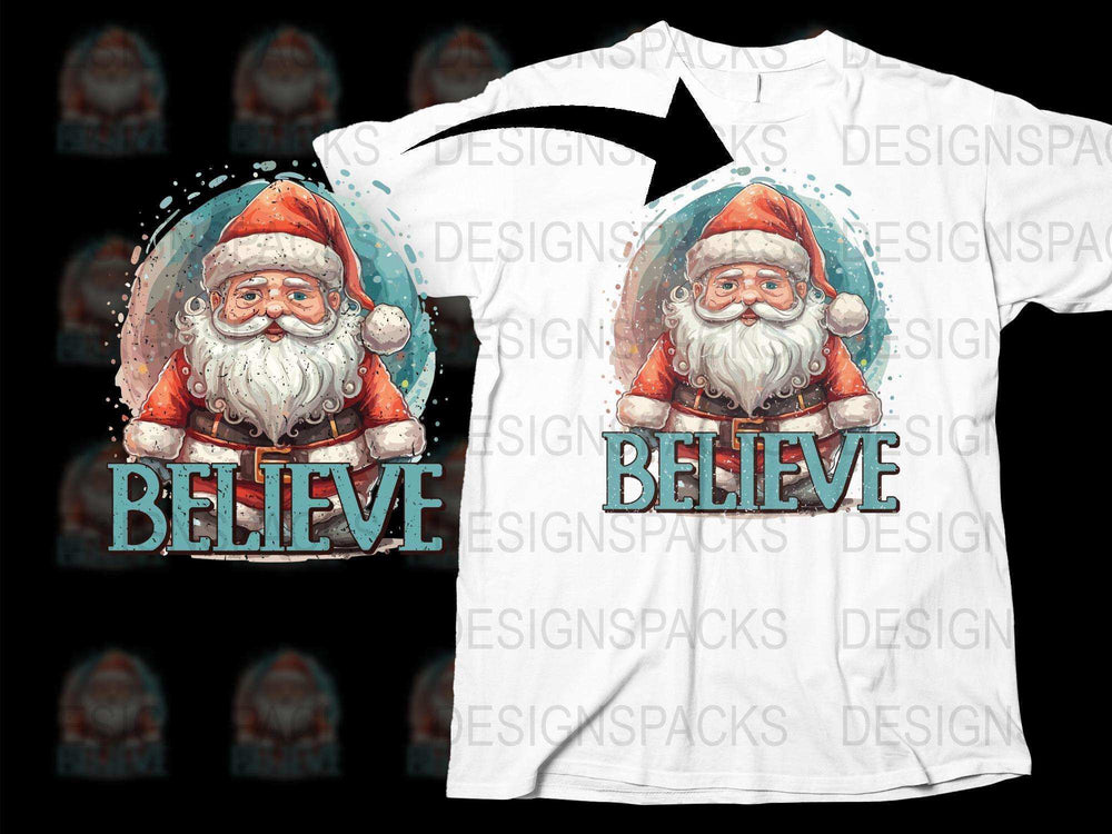 Santa Claus Believe T-Shirt, Vintage Christmas Graphic Tee, Festive Holiday Apparel for All Ages